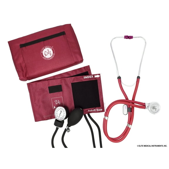 EMI Burgundy 330 Sprague Rappaport Stethoscope and Aneroid Sphygmomanometer Manual Blood Pressure Set Kit