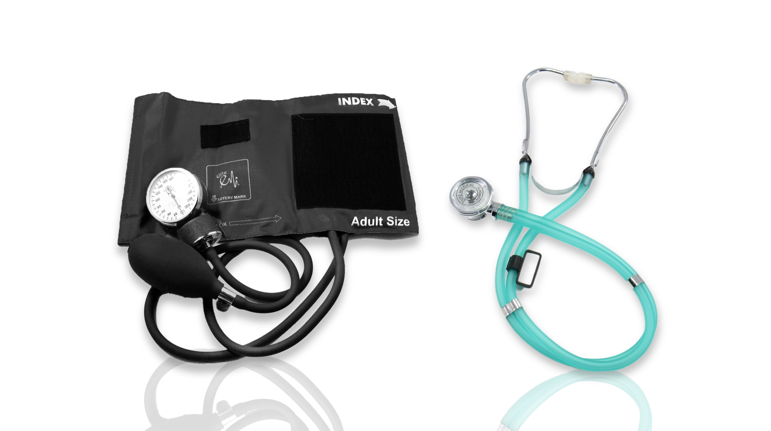 EMI Clear Sea Frost Sprague Dual Head Rappaport Stethoscope and Black Blood Pressure Kit - M#340