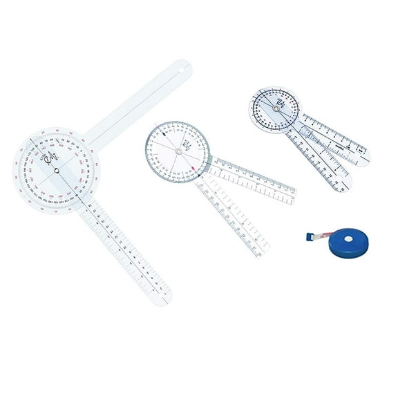 EMI Goniometer Physical Therapy 4 Piece Set EGM-429TM - 12", 8", 6", and Tape Measure C40