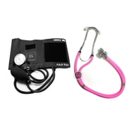 EMI Pink Sprague Rappaport Stethoscope with Black Aneroid Sphygmomanometer Blood Pressure Cuff Set #340