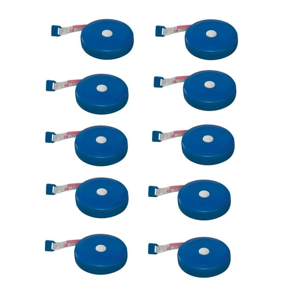 EMI Retractable Medical Body Tape Measure (10 Pack Blue) - 10 Pack of Soft Tape Measures - 60" Total Length with Both CM and in - Push Button retraction C40