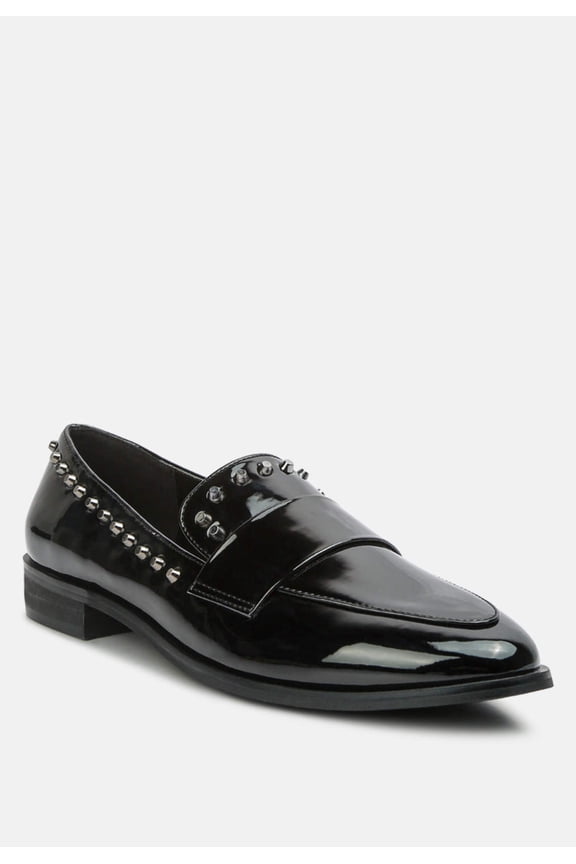 EMILIA Black Patent Stud Penny Loafers