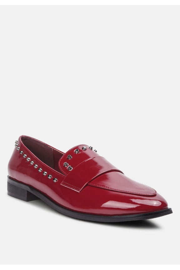 EMILIA Burgundy Patent Stud Penny Loafers