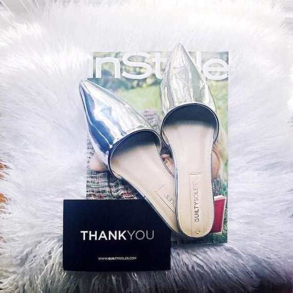 EMILIA Pointed Toe Mule Flats, Silver, 6.5