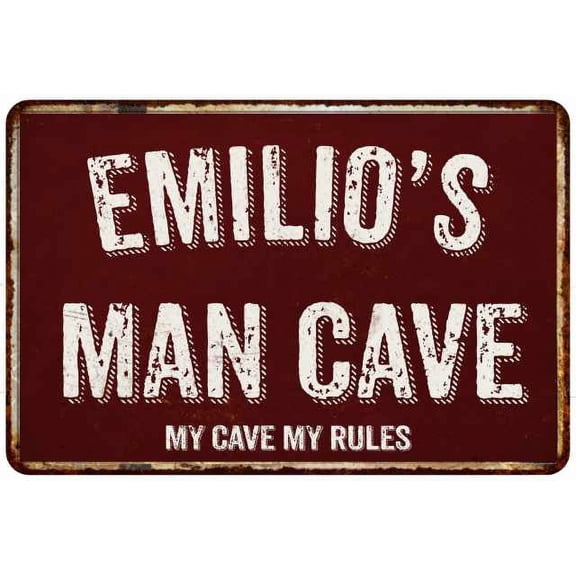 EMILIO'S Man Cave Red Grunge Gift Sign Metal 12x18 Decor 208120003277