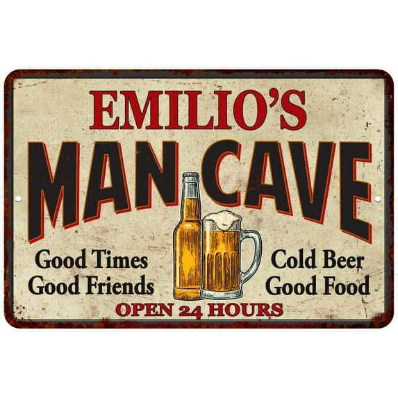 EMILIO'S Man Cave Sign 12 x 18 Matte Finish Metal 112180011493