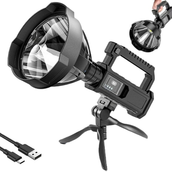 EMIONO TI36-200,000 Lumens Flashlight, High Brightest Spotlight Flashlight, Outdoor Camping Searchlight, LED Torch with Triangular Stand, Long-Range High Power (Large)