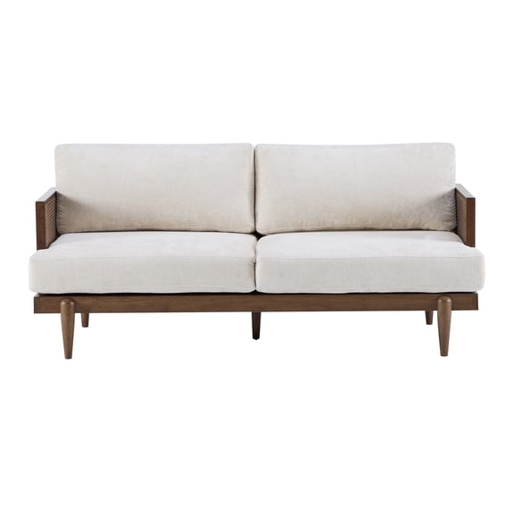 EMIR 72" Square Arm 3-Seater Boucle Sofa with Cane Rattan and Wooden Frame,Walnut,,Living Rooms,Bedrooms,Apartment Office