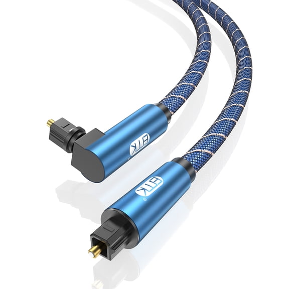EMK 90 Degree Optical Audio Cable(16.5ft/5m) Nylon Braided Digital SPDIF Audio Optical Cable[360 Degree Rotatable,Super Practical] Toslink Cable for Sound Bar, TV, PS4, Xbox