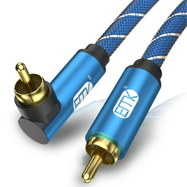 EMK 90 Degree Subwoofer Cable 5FT/1.5M, RCA Cable Male to Male Digital Coaxial Audio Cable for Subwoofer, TV, Sound Bars, Amplifier,Speaker and More-Blue