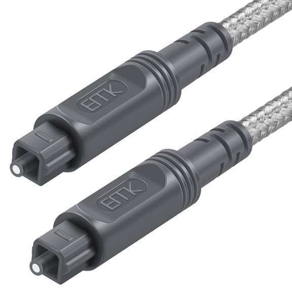 EMK Digital Optical Audio Cable, Cotton Braided Toslink Cord for Home Theater, Soundbar, TV & Gaming Console (3.3ft/1m, Gray)