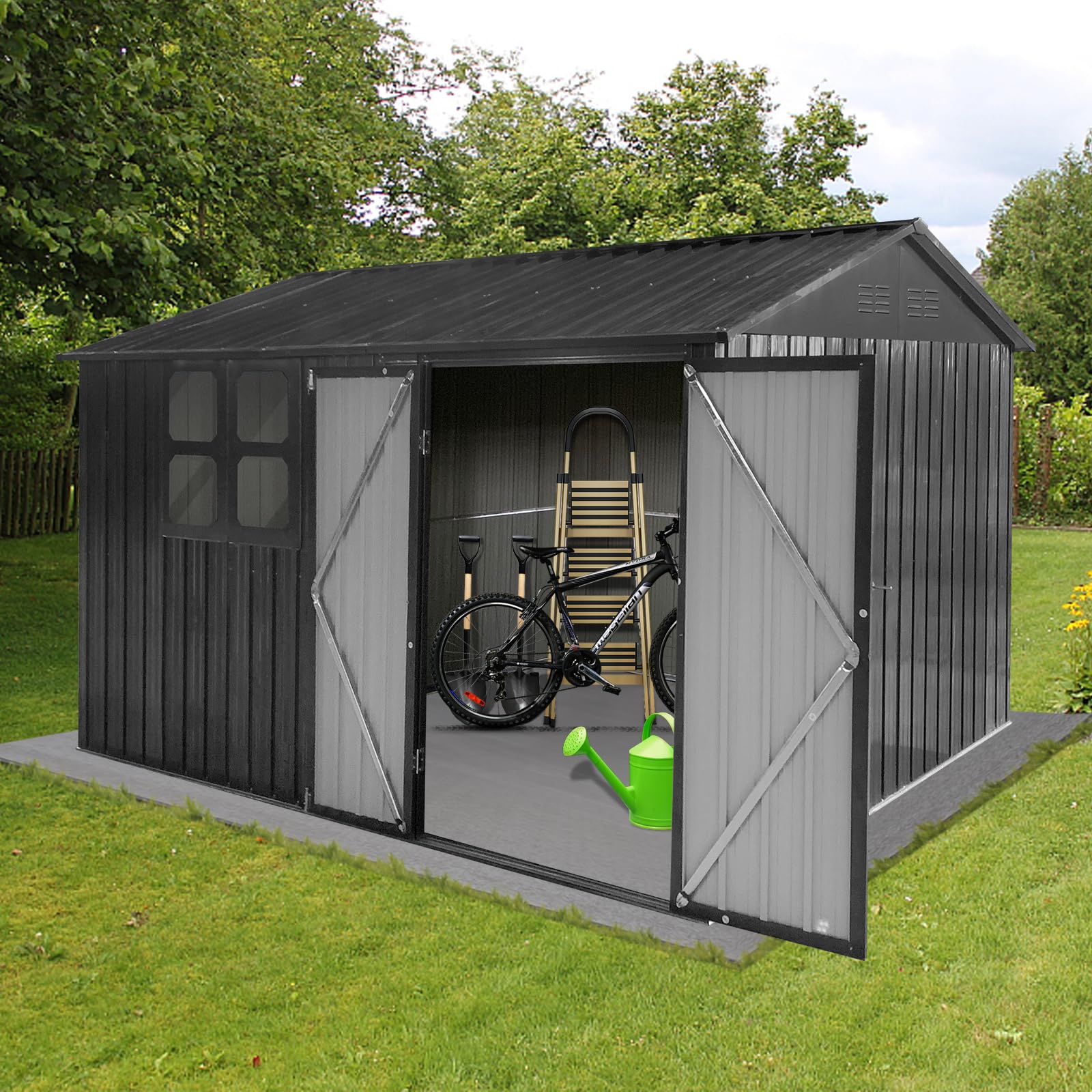 Buy Soleil Jardin 6x8 Ft Storage Shed, Galvanized Steel Sheds & Outdoor Storage Cabinet With Lockable Door Garden Metal Shed For Tool Bike Lawn Mower Backyard Patio Black