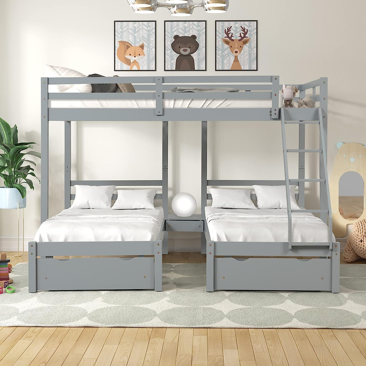 EMKK Triple TwinOver Double Twin Bunk Bed for Kids Bedroom Sturdy