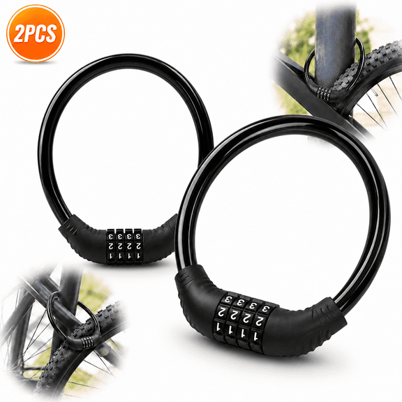 EMLIMNY Bike Lock Cable, Bike Cable Locks Heavy Duty Anti Theft, 2 Pcs Security 4 Digit Resettable Combination Portable Bike Cable Lock, Black