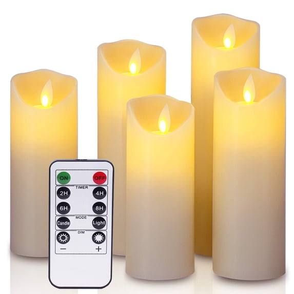 EMLIMNY LED Candles,5.12"/5.51"/6.3"/7.07"/7.87" Set of 5 Real Wax Battery Flameless Candles Include Realistic Dancing LED Flames and 10-Key Remote Control with 2/4/6/8-Hours Timer Function