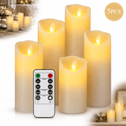 EMLIMNY LED Candles,5.12"/5.51"/6.3"/7.07"/7.87" Set of 5 Real Wax Battery Flameless Candles Include Realistic Dancing LED Flames and 10-Key Remote Control with 2/4/6/8-Hours Timer Function
