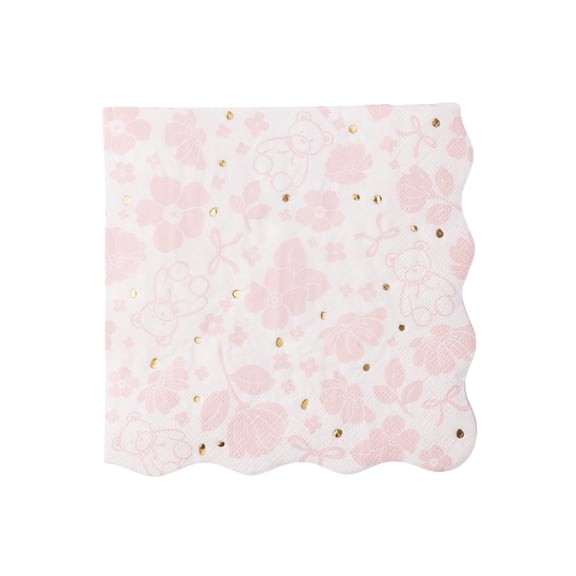 Bonjour Fte Pink Bear Floral Large Paper Napkins, Disposable Party Supplies, 20 Count, Lunch Size, Baby Shower, Birthday Party