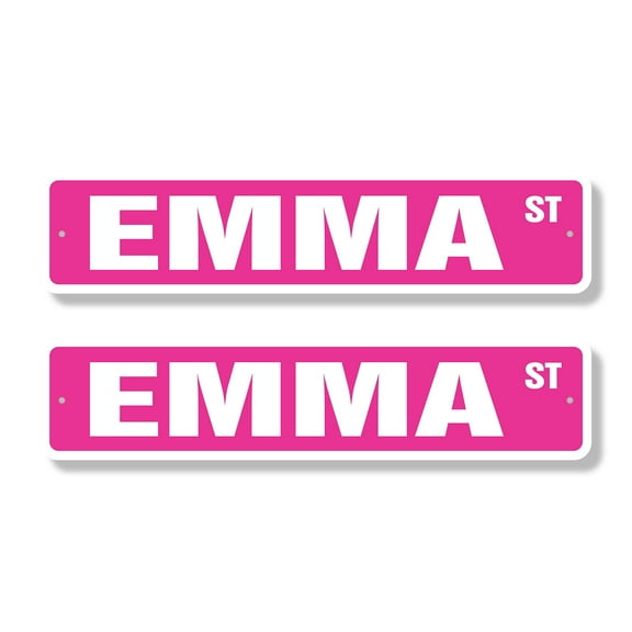 EMMA Classic Street Sign (2 Pack) Childrens Name Room Sign Road Sign | 4" X 18" Plastic Address Sign