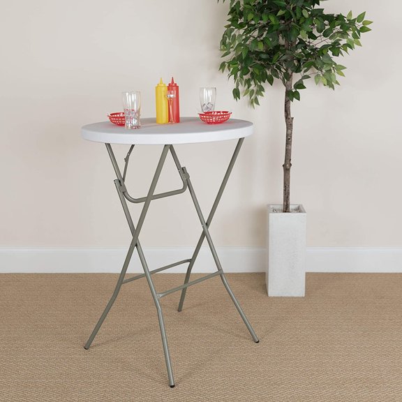 EMMA + OLIVER 2.6-Foot Round Granite White Plastic Bar Height Folding Event Table