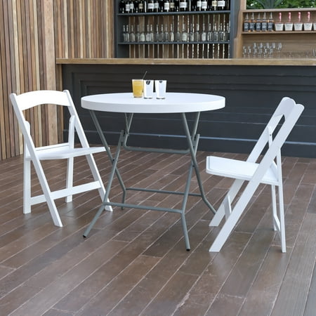 EMMA + OLIVER 2.63-Foot Round Granite White Plastic Folding Table - Event Table,31.5" x 31.5" x 30"