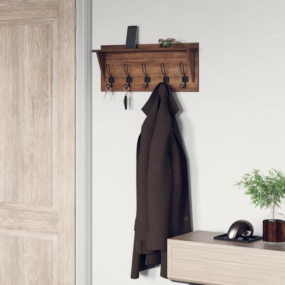 EMMA + OLIVER 24" x 24" Rustic Country Wall Mounted Shelf in Rustic Brown Floating Shelves