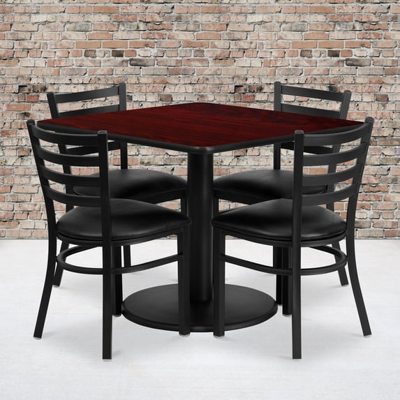 EMMA + OLIVER 5 Piece Adult Traditional Steel Dining Table Set & Plywood, Black