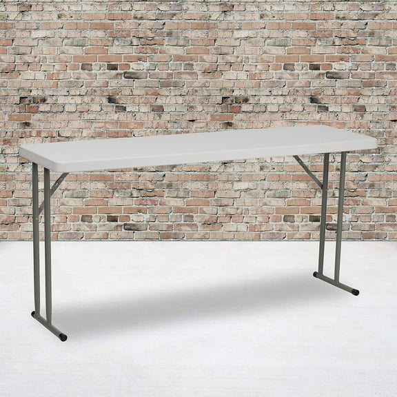 EMMA + OLIVER 5' Rectangular Plastic Folding Table, Long Plastic Foldable Table for Residential Indoor/Outdoor Events, White