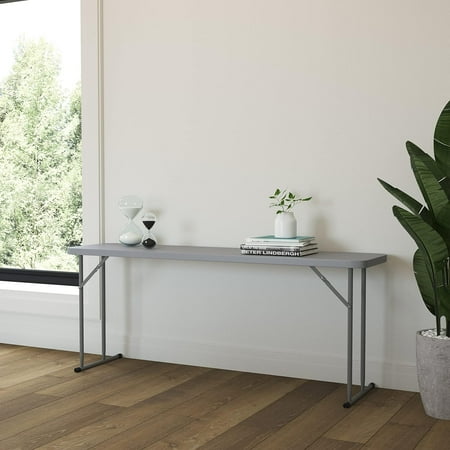 EMMA + OLIVER 6' Rectangular Plastic Folding Table, Long Plastic Foldable Table for Residential Indoor/Outdoor Events, White