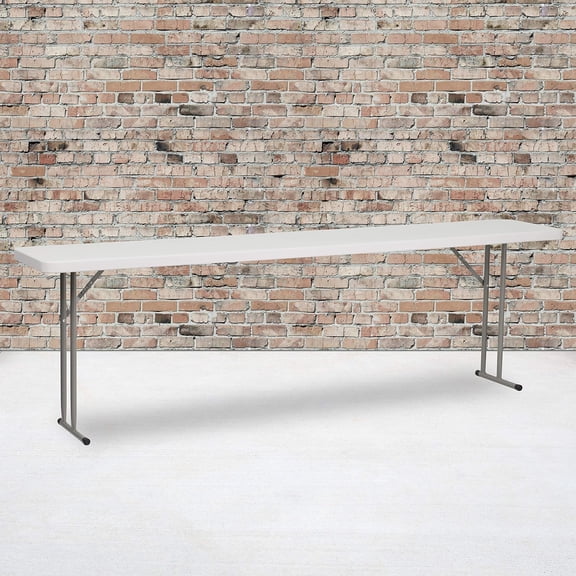 EMMA + OLIVER 8-Foot Rectangle Granite White Plastic Folding Training/Seminar Table