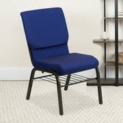 Emma + Oliver Auditorium Chair - 19" Seat - Navy Dot Fabric/Gold Vein Frame - Book Rack