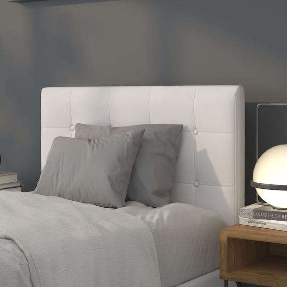 Emma + Oliver Button Tufted Upholstered Twin Size Headboard in White Vinyl