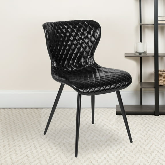 EMMA + OLIVER Contemporary Upholstered Contemporary Metal Vinyl Foam Diamond Upholstered Chair, Black