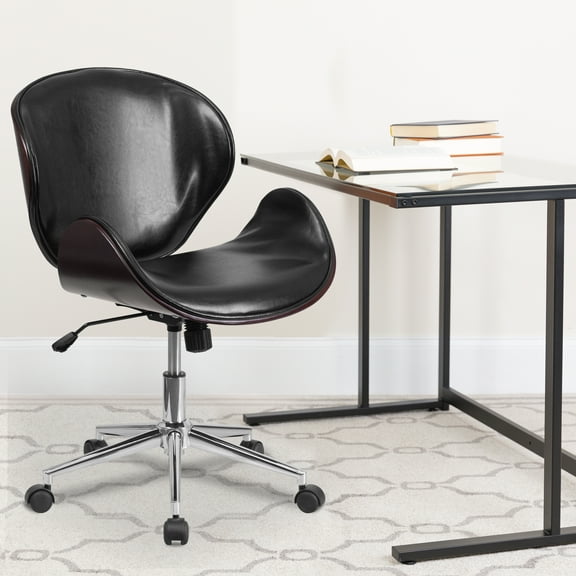 EMMA + OLIVER Indoor Swivel Office Desk Chair, Black LeatherSoft