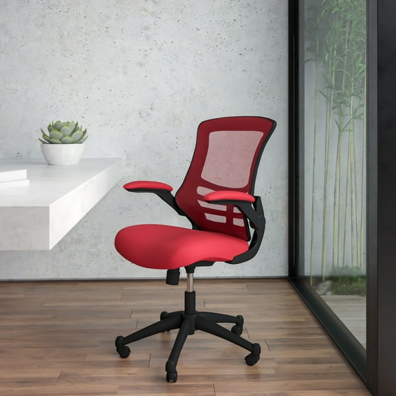Emma + Oliver Mid-Back Red Mesh Swivel Ergonomic Task Office Desk Chair with Flip-Up Arms