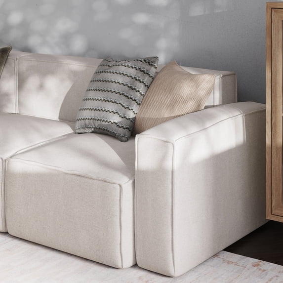 EMMA + OLIVER Modern Fabric Hardwood Foam Polyester Storage Armchair, Cream