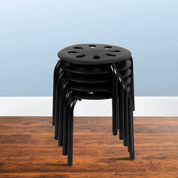 EMMA + OLIVER Plastic Nesting Stack Stools - Classroom/Home, 11.5" Height, Black (5 Pack)
