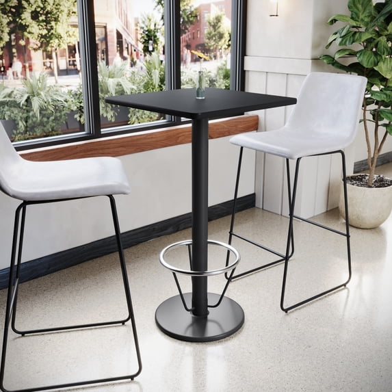 Emma + Oliver 24" Square Black Laminate Bar Table Top-18"RD Base/Foot Ring