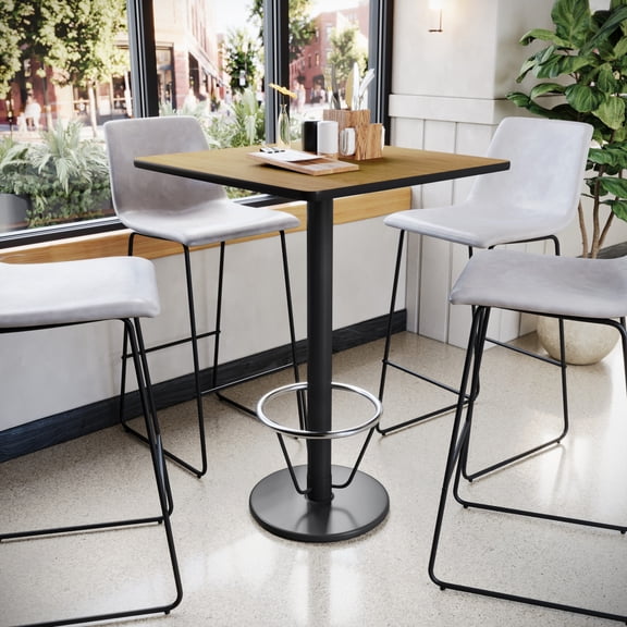Emma + Oliver 30" Square Natural Laminate Bar Table Top-18"RD Base/Foot Ring