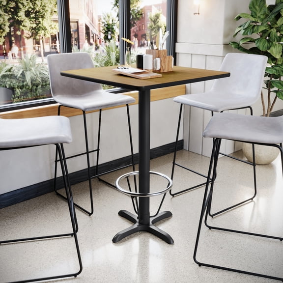 Emma + Oliver 30" Square Natural Laminate Bar Table Top-22"x22" Base/Foot Ring