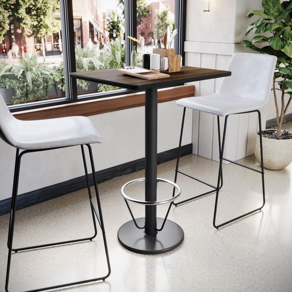 Emma + Oliver 24"x30" Walnut Laminate Bar Table Top-18"RD Base/Foot Ring
