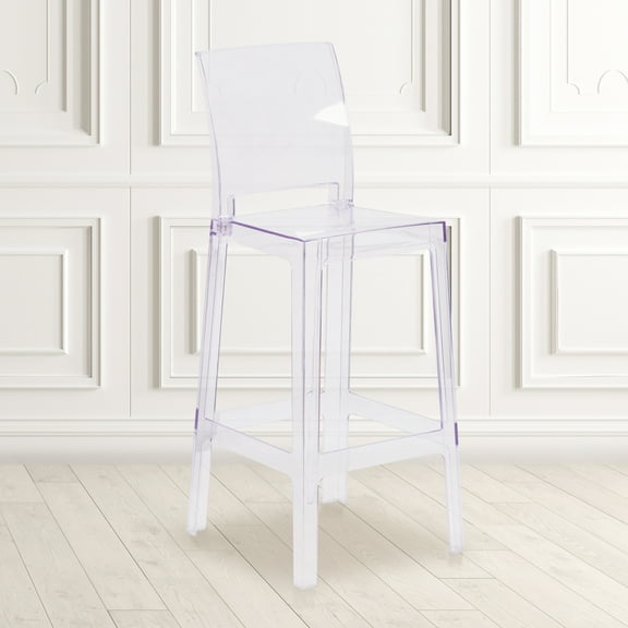EMMA + OLIVER Square Back Ghost Bar Stool, Transparent