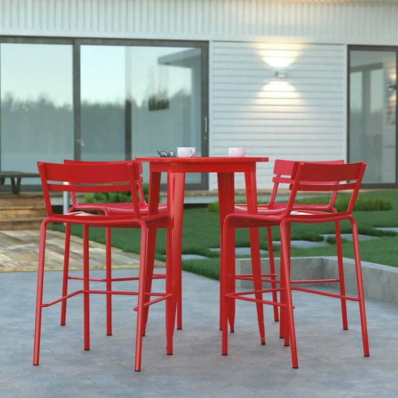 EMMA + OLIVER Stacking Bar Height Bar Stools, Red (Set of 4)