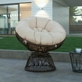 thumbnail image 1 of EMMA + OLIVER Swivel Papasan Chair with Brown Wicker Wrap and Beige Plush Cushion, 1 of 12