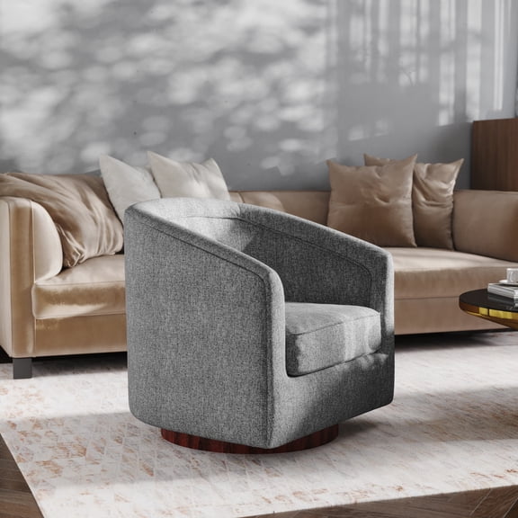 EMMA + OLIVER Traditional Foam Polyester Steel Swivel Barrel Accent Chair, Gray