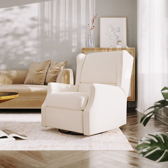 Emma + Oliver Manual Glider Rocker Recliner Chair with 360 Degree Swivel, Wingback Recliner Perfect for Living Room, Bedroom, or Nursery in Cream