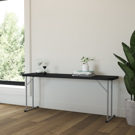 EMMA + OLIVER 6-Foot Rectangular Black Plastic Folding Table with Locking Legs for Training or Seminars