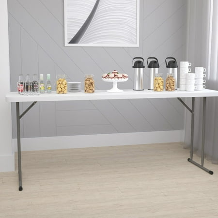 Emma + Oliver 6-Foot Rectangular White Plastic Folding Table with Locking Legs for Training or Seminars