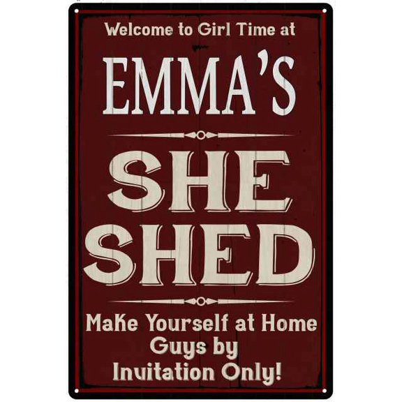 EMMA'S She Shed Red Sign Gift Lady Cave 12x18 Metal Sign 112180088137