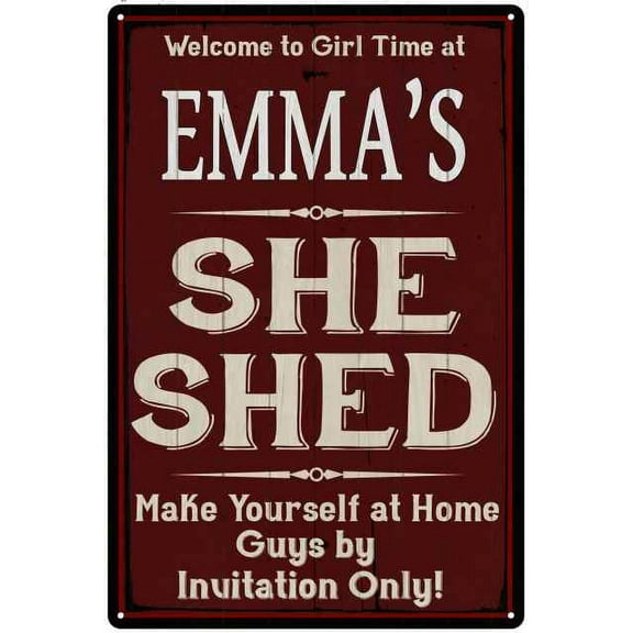EMMA'S She Shed Red Sign Gift Lady Cave 8x12 Metal Sign 108120088137
