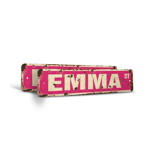 EMMA Vintage Style Rustic Street Sign – (2 Pack) Childrens Name Room Sign Retro Decorative Wall Sign for Home, Bar, Garage, or Outdoor Use | 4" X 18" Plastic Road Sign
